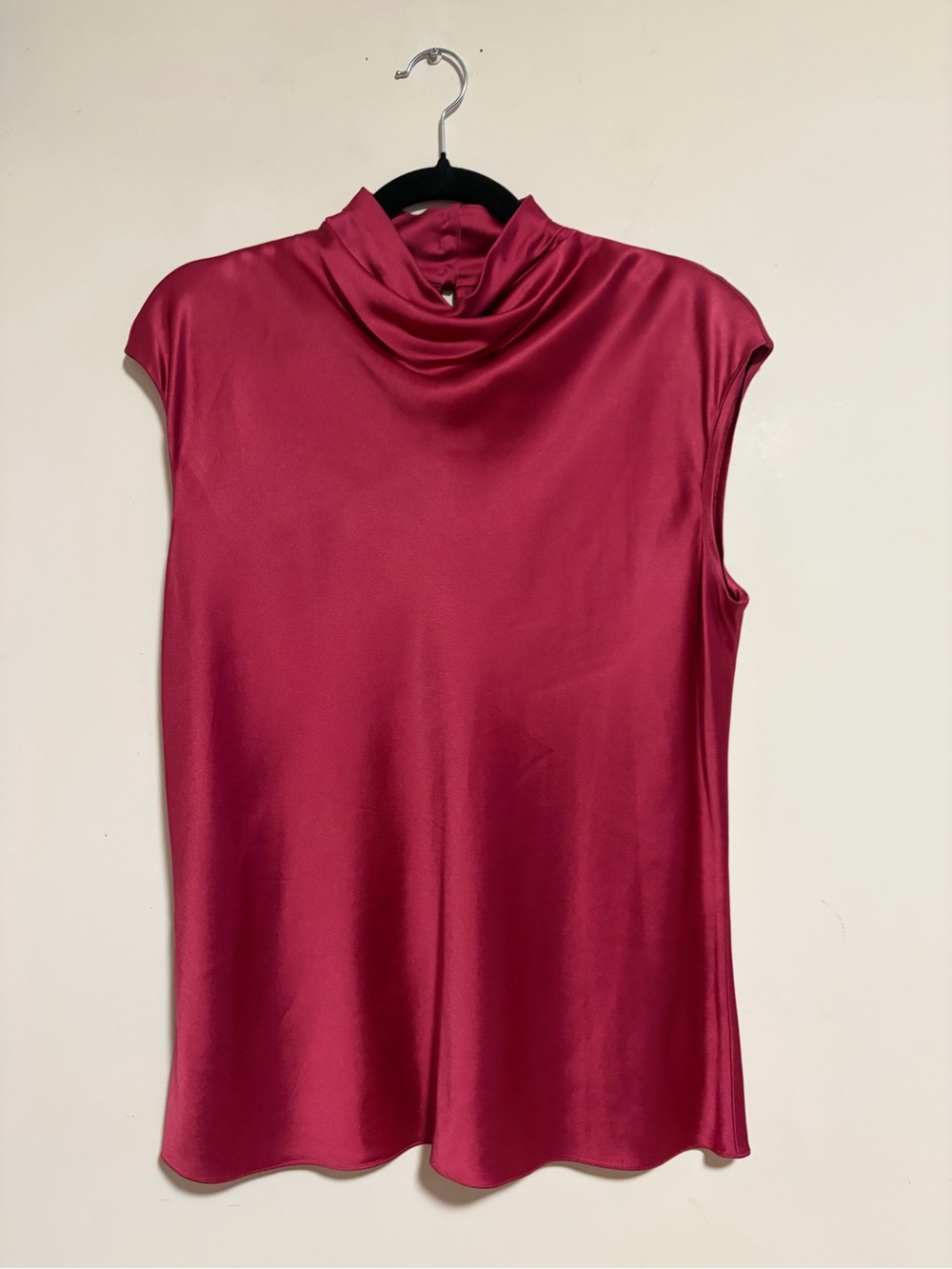 Ellen Tracy Cherry Red Satin Cowl Neck Cap Sleeve Blouse Size 12